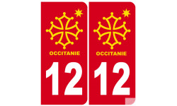 immatriculation 12 Occitanie - 2 stickers de 10,2x4,6cm - Sticker/autocollant