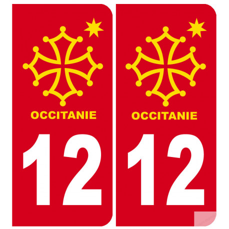 immatriculation 12 Occitanie - 2 stickers de 10,2x4,6cm - Sticker/autocollant
