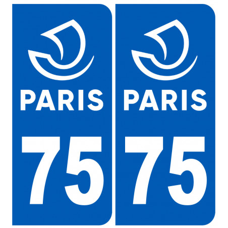 Autocollants : numéro immatriculation 75 Ville de Paris