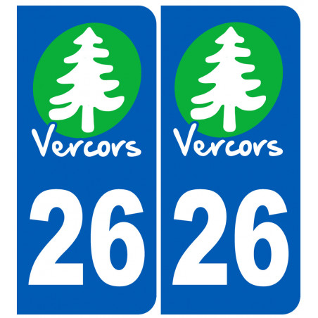 immatriculation Vercors 26 la Drôme (2 logos de 10,2x4,6cm) - Sticker/autocollant