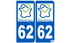 Autocollants : 62 immatriculation Nord Pas de Calais région Hauts-de-France