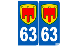 immatriculation 63 Auvergne (2 fois 10,2x4.6cm) - Sticker / autocollant
