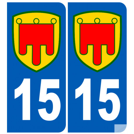 immatriculation 15 Auvergne (2 fois 10,2x4.6cm) - Sticker / autocollant