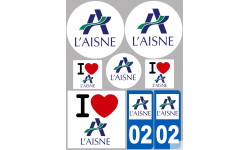 Département 02 de L'Aisne - 8 autocollants variés - Sticker/autocollant