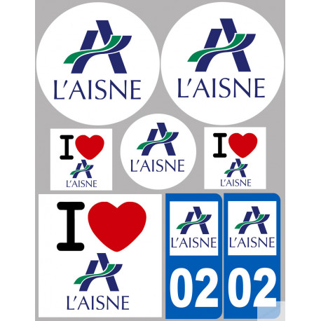 Aisne - 8 autocollants variés - Sticker/autocollant