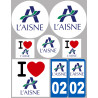 Département 02 de L'Aisne - 8 autocollants variés - Sticker/autocollant