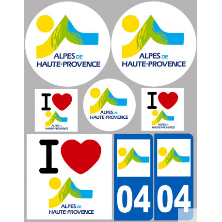 Département 04 Les Alpes de Haute-Provence - 8 autocollants variés - Sticker/autocollant