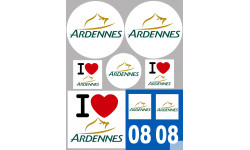 Département 08 Les Ardennes - 8 autocollants variés - Sticker/autocollant