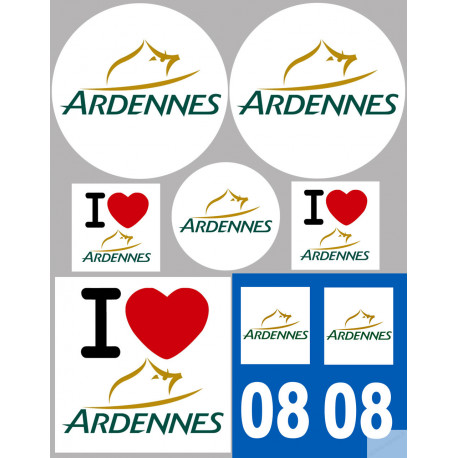Département 08 Les Ardennes - 8 autocollants variés - Sticker/autocollant