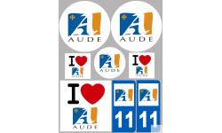 Département 11 L'Aude - 8 autocollants variés - Sticker/autocollant