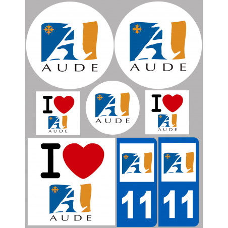 Département 11 L'Aude - 8 autocollants variés - Sticker/autocollant