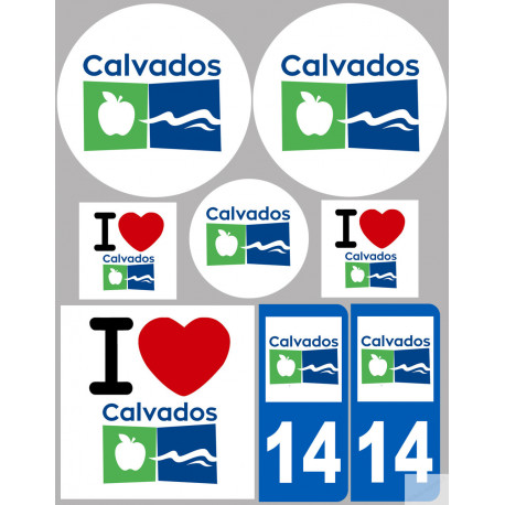 Département 14 Le Calvados - 8 autocollants variés - Sticker/autocollant