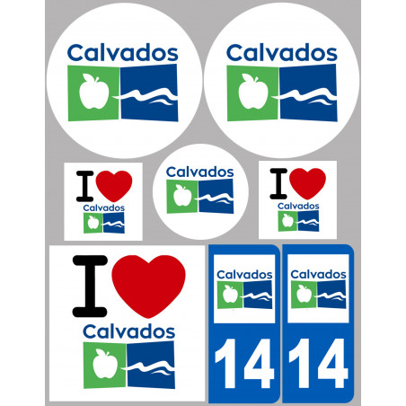 Département 14 Le Calvados - 8 autocollants variés - Sticker/autocollant