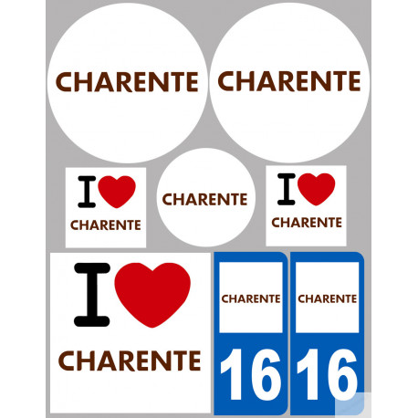 Département 16 La Charente - 8 autocollants variés - Sticker/autocollant
