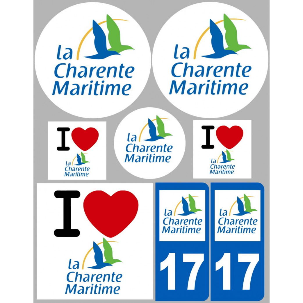 Charente Maritime - 8 autocollants variés - Sticker/autocollant