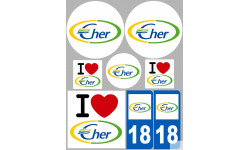 Département 18 Le Cher - 8 autocollants variés - Sticker/autocollant