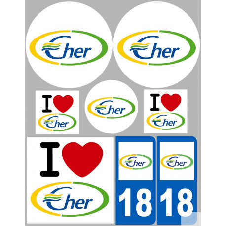 Département 18 Le Cher - 8 autocollants variés - Sticker/autocollant