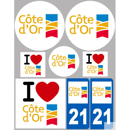 Département 21 La Côte d'Or - 8 autocollants variés - Sticker/autocollant