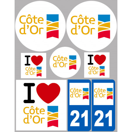 Département 21 La Côte d'Or - 8 autocollants variés - Sticker/autocollant