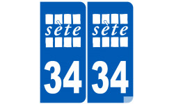 Sticker / autocollant : ville de Sète immatriculation 34 blanc