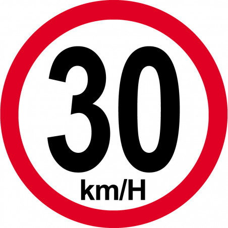 Disque de vitesse 30Km/H bord rouge - 15cm - Sticker/autocollant