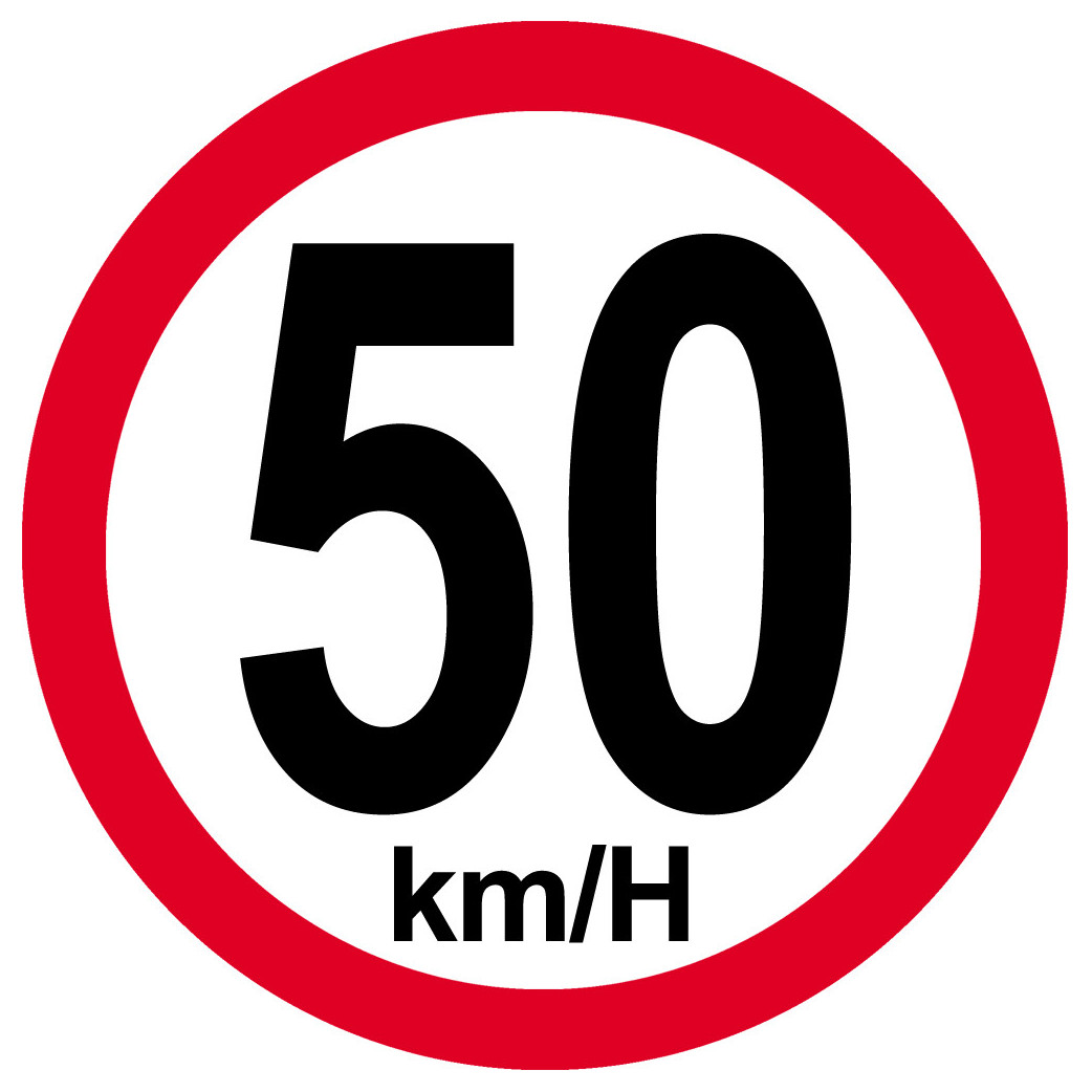 Disque de vitesse 50Km/H bord rouge - 10cm - Sticker/autocollant