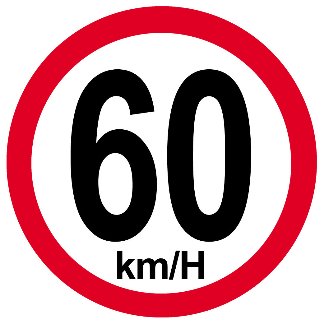 Disque de vitesse 60Km/H bord rouge - 20cm - Sticker/autocollant