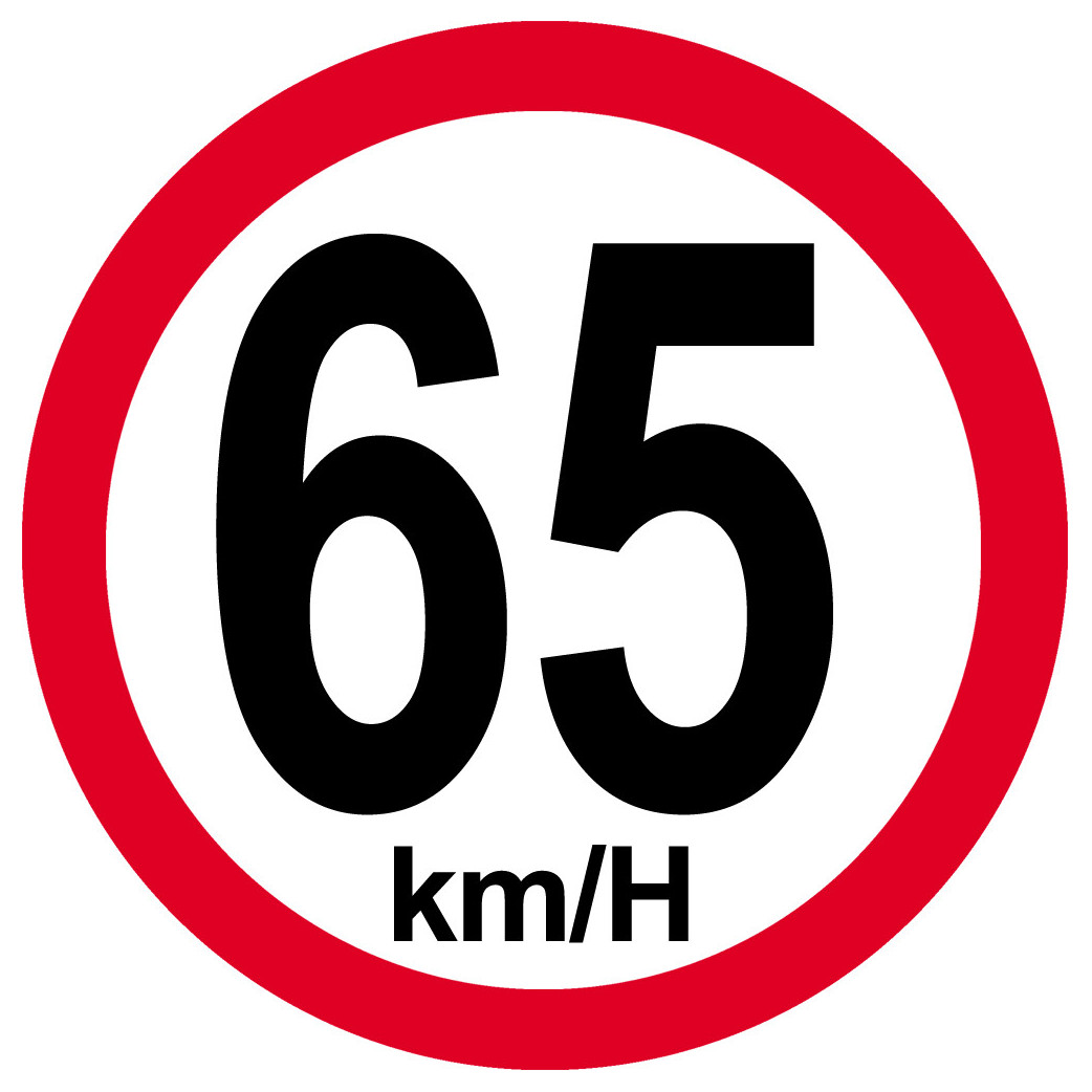 Disque de vitesse 65Km/H bord rouge - 15cm - Sticker/autocollant