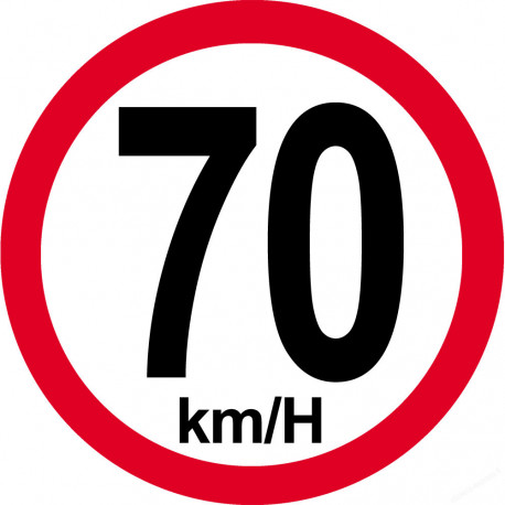 Disque de vitesse 70Km/H bord rouge - 10cm - Sticker/autocollant