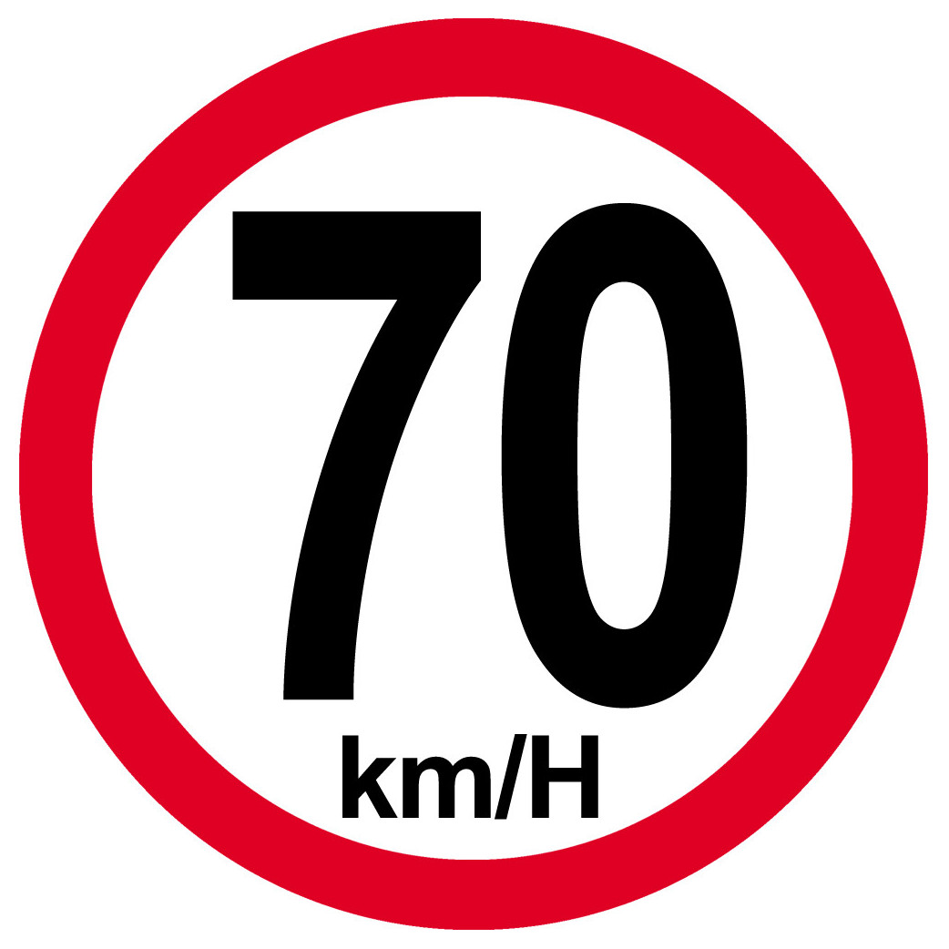 Disque de vitesse 70Km/H bord rouge - 15cm - Sticker/autocollant