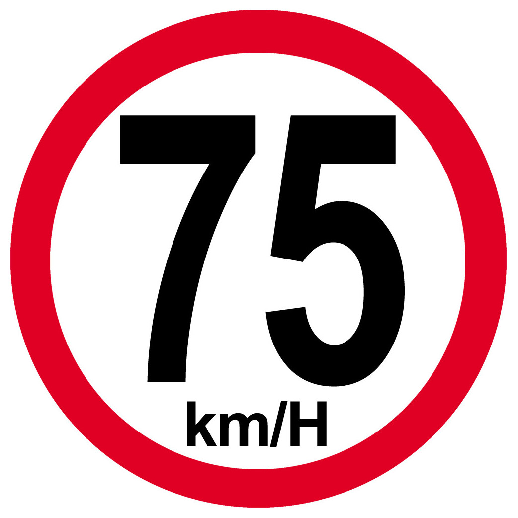 Disque de vitesse 75Km/H bord rouge - 20cm - Sticker/autocollant