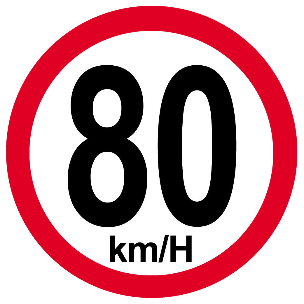 Disque de vitesse 80Km/H bord rouge - 10cm - Sticker/autocollant