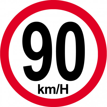 Disque de vitesse 90Km/H bord rouge - 20cm - Sticker/autocollant
