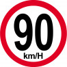 Disque de vitesse 90Km/H bord rouge - 20cm - Sticker/autocollant