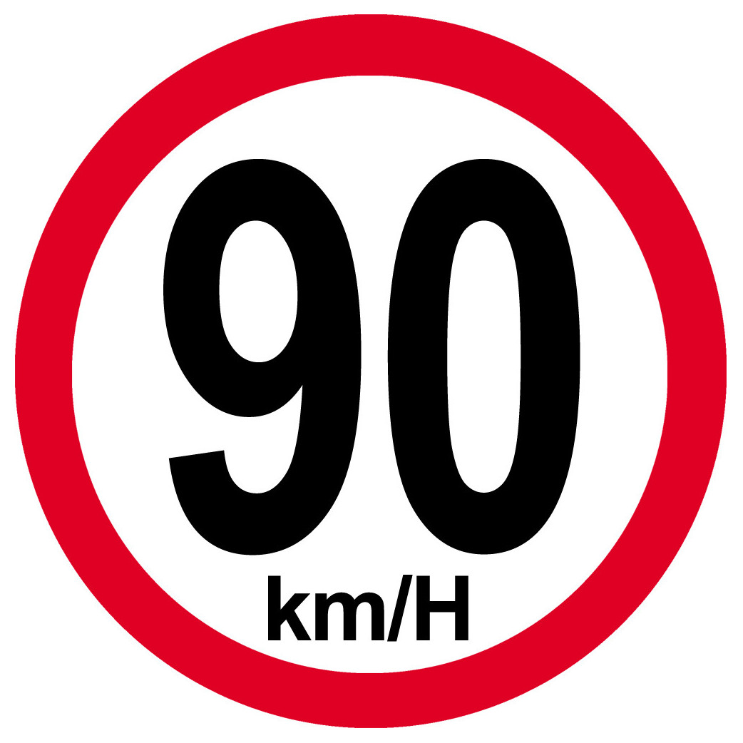 Disque de vitesse 90Km/H bord rouge - 15cm - Sticker/autocollant