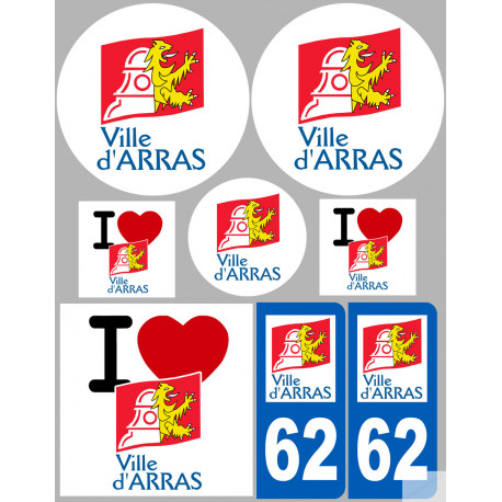 62 Arras - 8 autocollants variés - Sticker/autocollant