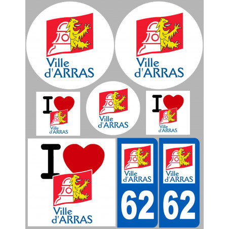 62 Arras - 8 autocollants variés - Sticker/autocollant