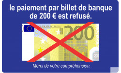 Paiement par billet de 200 euros refusé - 15x9.2cm - Sticker/autocollant