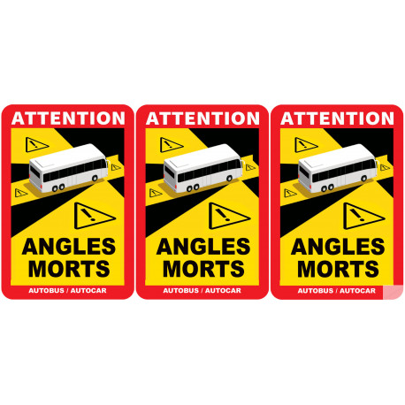 Angles morts bus et car - 3 stickers de 17x25cm - Sticker/autocollant