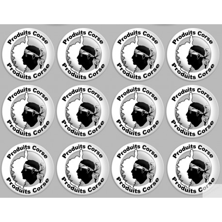 série Produits Corse carte - 12 stickers de 5cm - Sticker/autocollant