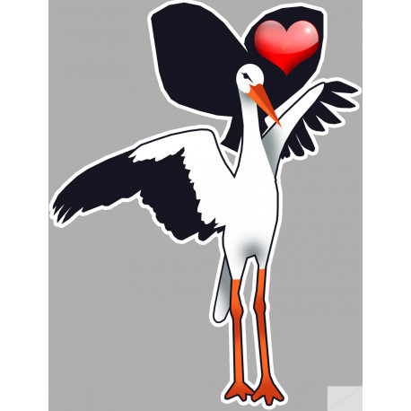 Cigogne coeur Alsacien - 10x7,5cm - Sticker/autocollant