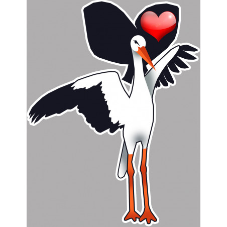 Cigogne coeur Alsacien - 10x7,5cm - Sticker/autocollant