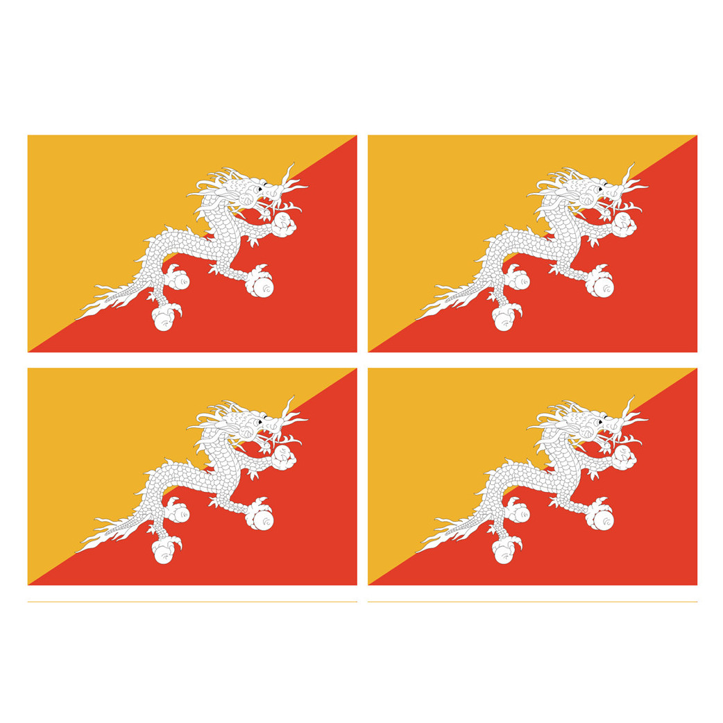 Drapeau Bhutan - 4 stickers - 9.5 x 6.3 cm - Sticker/autocollant