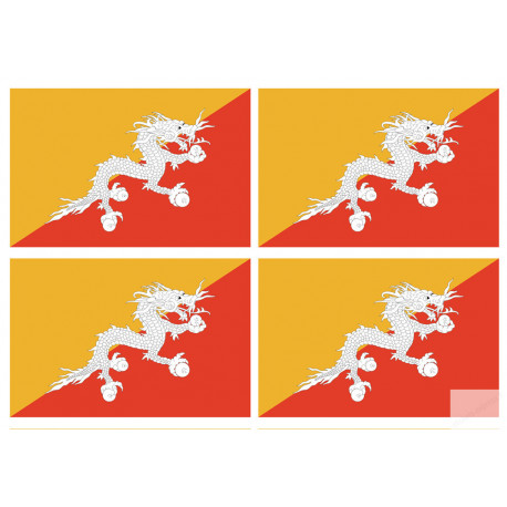 Drapeau Bhutan - 4 stickers - 9.5 x 6.3 cm - Sticker/autocollant