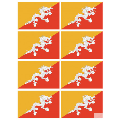 Drapeau Bhutan - 8 stickers - 9.5 x 6.3 cm - Sticker/autocollant