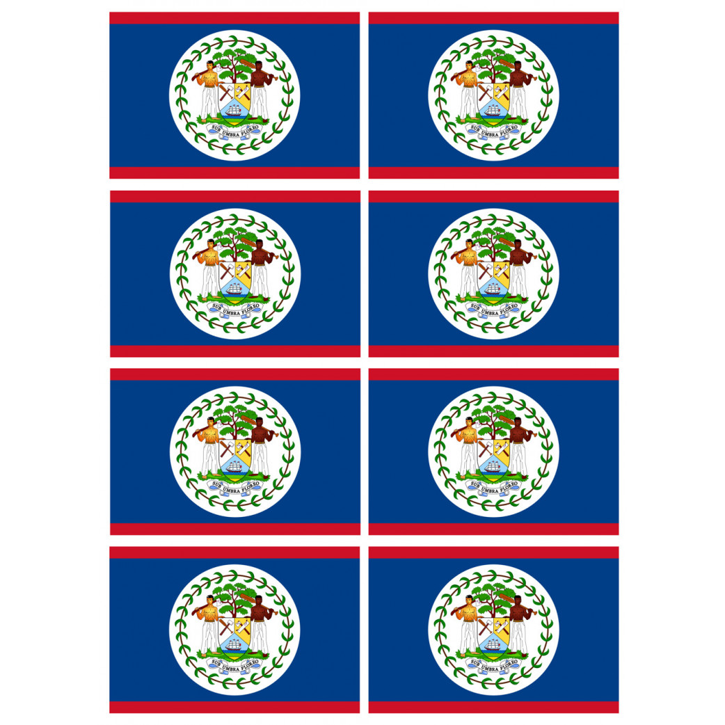 Drapeau Belize - 8 stickers - 9.5 x 6.3 cm - Sticker/autocollant