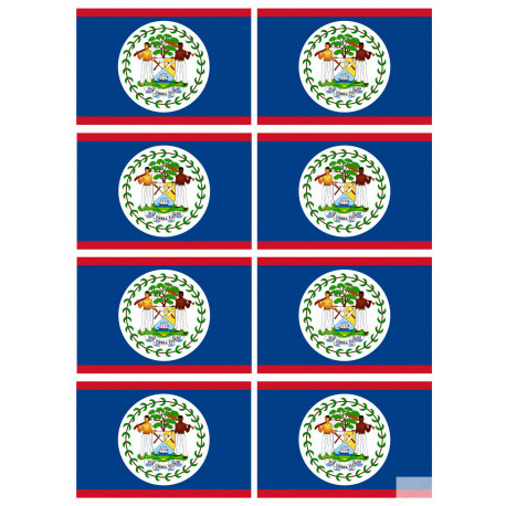 Drapeau Belize - 8 stickers - 9.5 x 6.3 cm - Sticker/autocollant