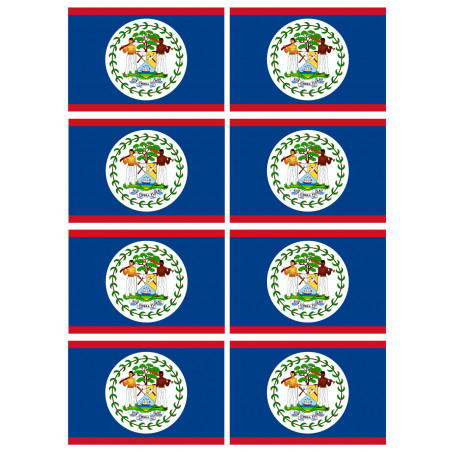 Drapeau Belize - 8 stickers - 9.5 x 6.3 cm - Sticker/autocollant