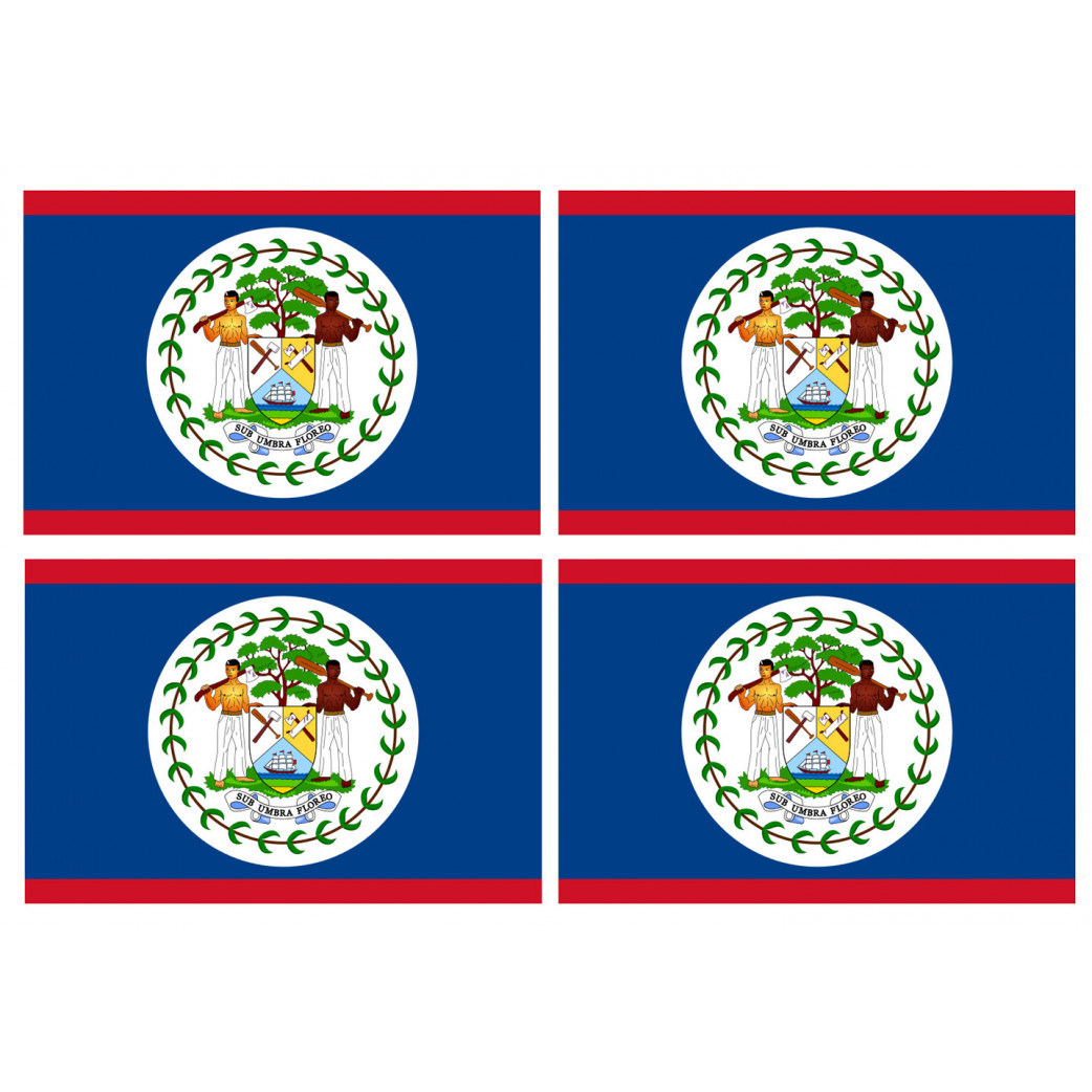 Drapeau Belize - 4 stickers - 9.5 x 6.3 cm - Sticker/autocollant