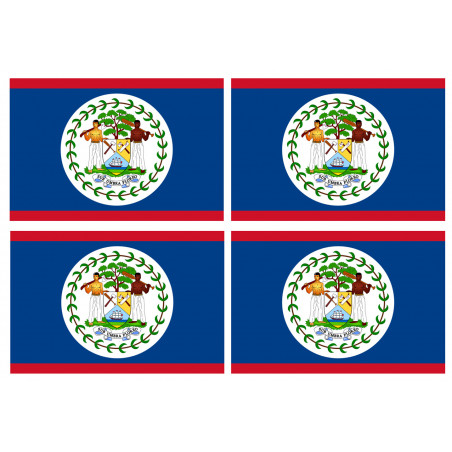 Drapeau Belize - 4 stickers - 9.5 x 6.3 cm - Sticker/autocollant